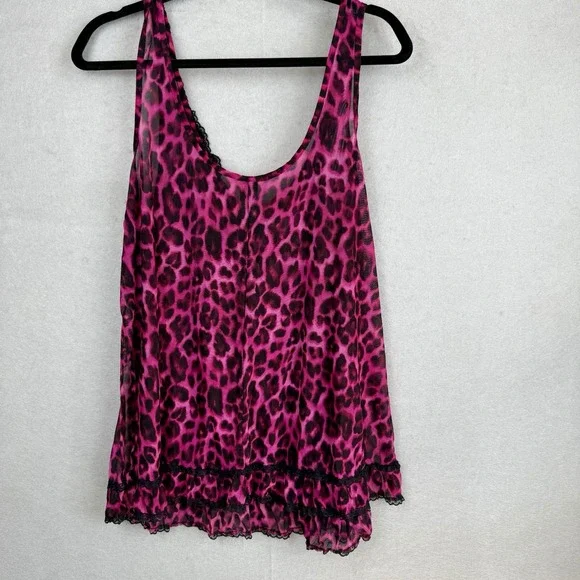 Y2K Pink and Black Leopard Cheetah Print Sheer V-Neck Tank Top GNO Grunge Sz 2X - Picture 5 of 5